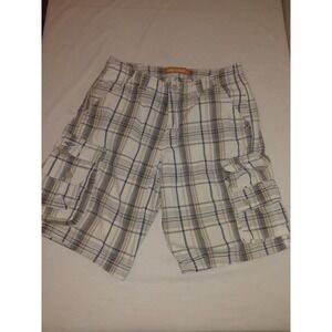Lee Dungarees Mens Plaid Cargo Shorts Blue Tan White Size 30